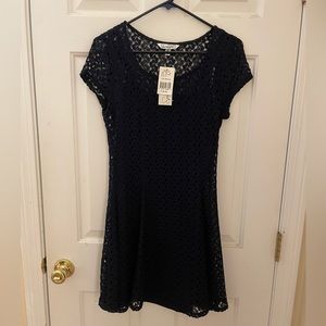 Speechless Navy Blue Short Sleeve Lace Dress